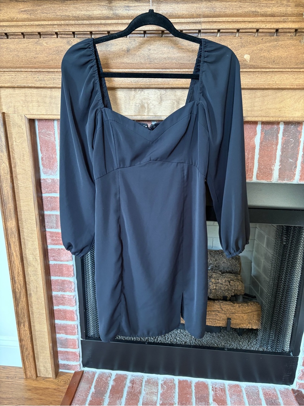 Abercrombie & Fitch Black Square-Neck Long Sleeve Mini Dress